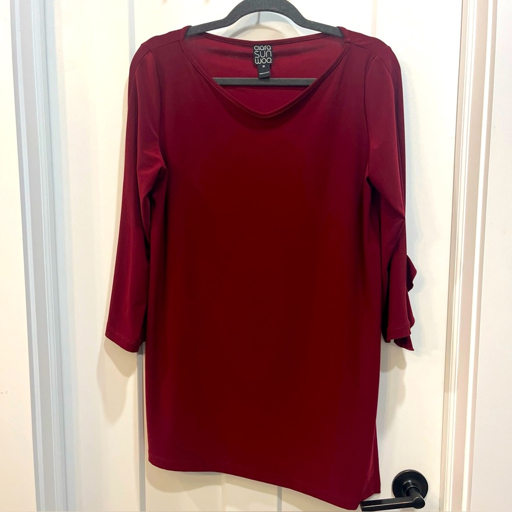Clara Sun‎ Woo Women’s Tunic Top Asymmetrical  Slit Hem 3/4 Sleeve Sz Medium